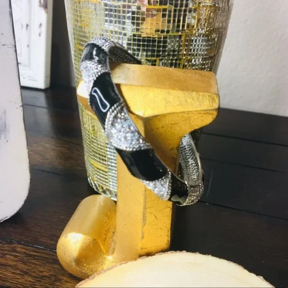 Rhinestone Bangle Bracelet Black w/ Rhinestone Silver - Picture 2 of 5